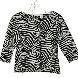 Liz Claiborne Petite Top Womens Animal Zebra Print 3/4 Sleeve Boat Neck Party  S